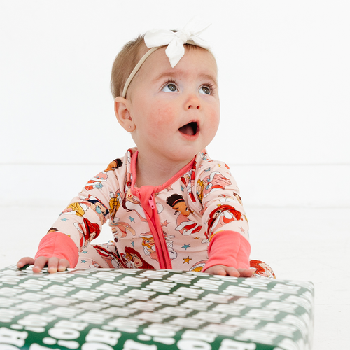 Christmas Pink Princess Baby Bamboo Zipper Romper Pajamas