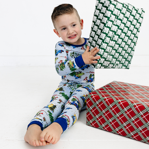 Christmas Blue Car Farm Kids Bamboo Two-Piece Pajama Set