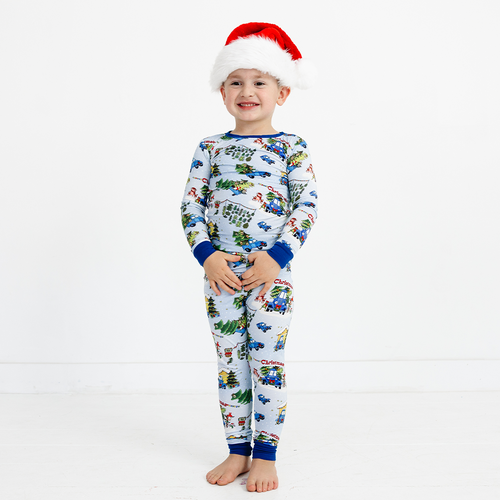 Christmas Blue Car Farm Kids Bamboo Two-Piece Pajama Set