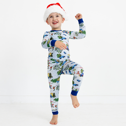 Christmas Blue Car Farm Kids Bamboo Two-Piece Pajama Set