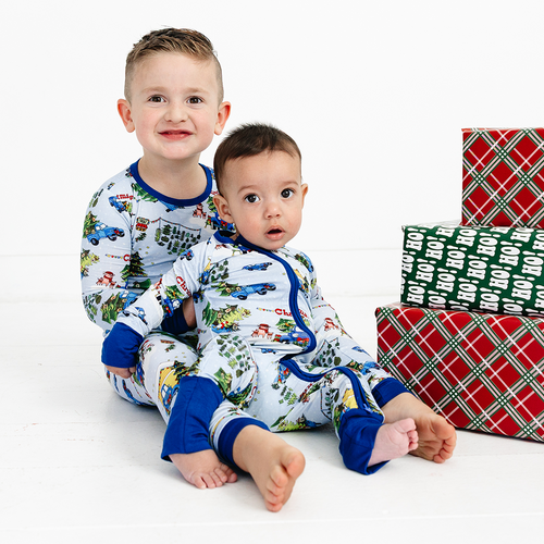 Christmas Blue Car Farm Kids Bamboo Two-Piece Pajama Set