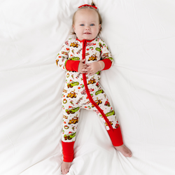 Christmas Cartoon Car Baby Bamboo Zipper Romper Pajamas