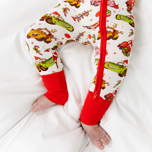 Christmas Cartoon Car Baby Bamboo Zipper Romper Pajamas