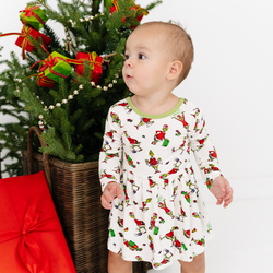 Christmas Green Gift Green Face Long Sleeve Twirl Dress With Bodysuit