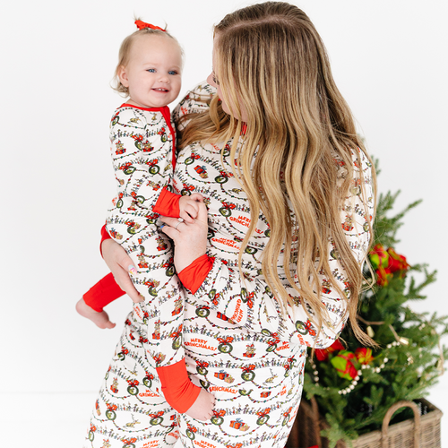 Christmas Green Face Cheer Bamboo Family Matching Pajamas