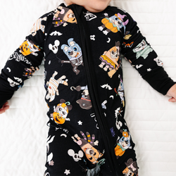 Halloween Pumpkin Pup Parade Baby Bamboo Zipper Romper Pajamas