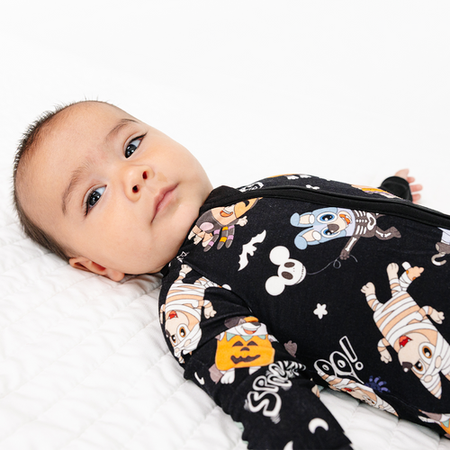Halloween Pumpkin Pup Parade Baby Bamboo Zipper Romper Pajamas