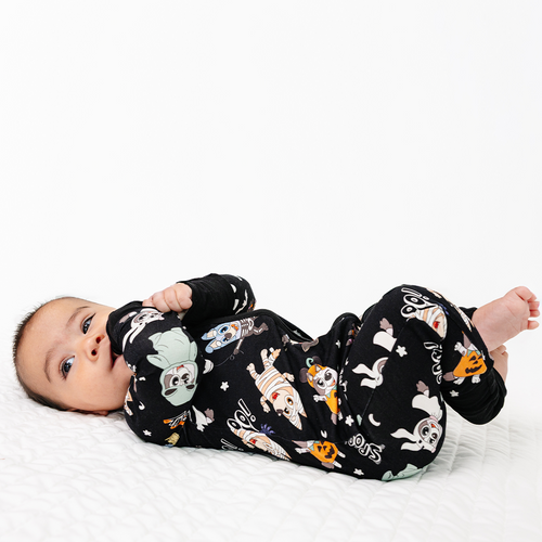 Halloween Pumpkin Pup Parade Baby Bamboo Zipper Romper Pajamas