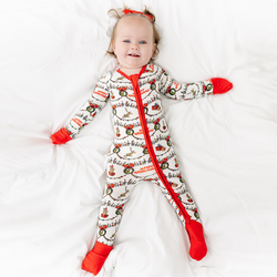 Christmas Green Face Cheer Baby Bamboo Zipper Romper Pajamas