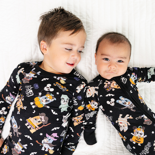 Halloween Pumpkin Pup Parade Baby Bamboo Zipper Romper Pajamas