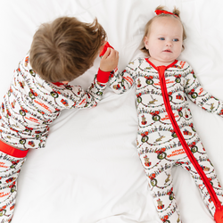 Christmas Green Face Cheer Baby Bamboo Zipper Romper Pajamas