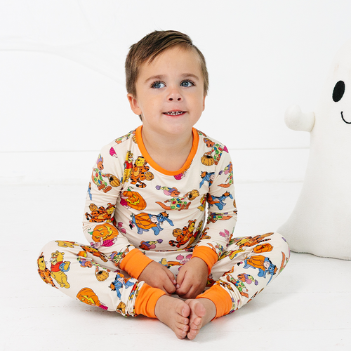 Halloween Bear and Friends Pumpkin Kids Bamboo Two-Piece Pajama Set