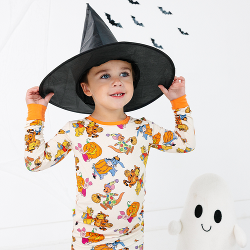 Halloween Bear and Friends Pumpkin Kids Bamboo Two-Piece Pajama Set