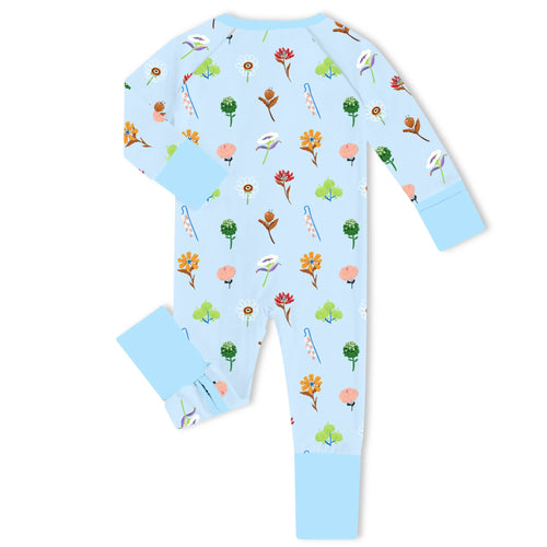 Wildflower Meadow Blue Bamboo Zipper Romper Pajamas