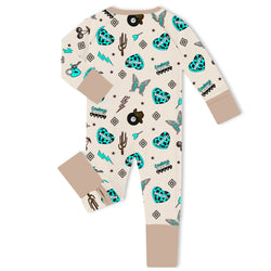 Turquoise Western Howdy Bamboo Zipper Romper Pajamas