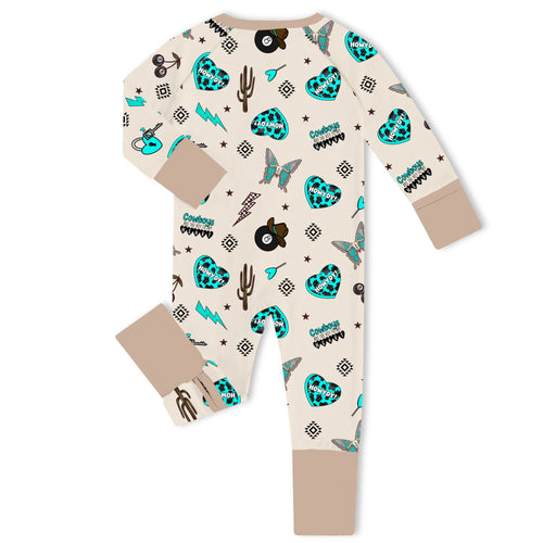 Turquoise Western Howdy Bamboo Zipper Romper Pajamas