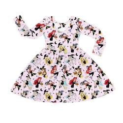 Halloween Princess Pumpkin Bats Kids Bamboo Long Sleeves Dress