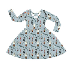 Halloween Starry Night Ghost Friends Kids Bamboo Long Sleeves Dress