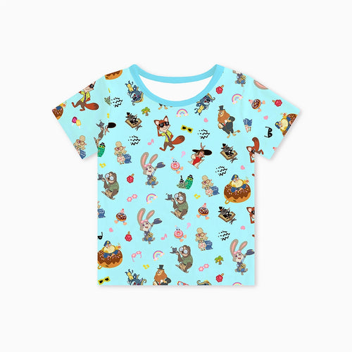 Crazy Zoo Blue Kids Bamboo Short Top T-shirt