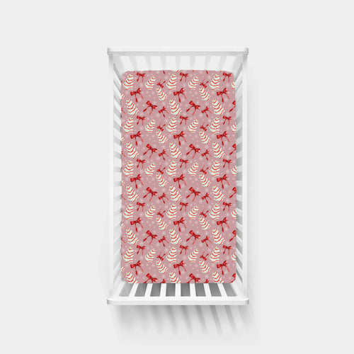 Christmas Pink Tree Cakes and Bows Bamboo Fitted Crib Sheet