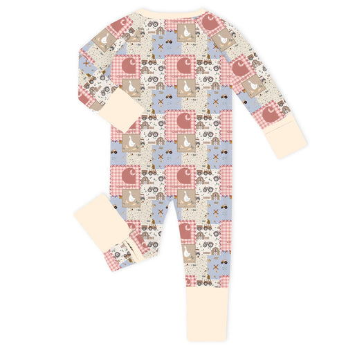 Country Patchwork Duck Bamboo Zipper Romper Pajamas