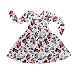 Halloween Princess Pumpkin Spider Purple Check Kids Bamboo Long Sleeves Dress