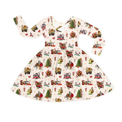 Christmas Safari Park Friends Adventure Kids Bamboo Long Sleeves Dress