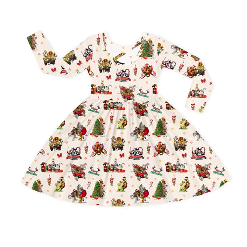 Christmas Safari Park Friends Adventure Kids Bamboo Long Sleeves Dress