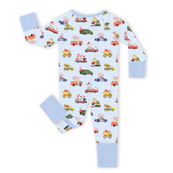 Valentine Hearts on Wheels Bamboo Zipper Romper Pajamas