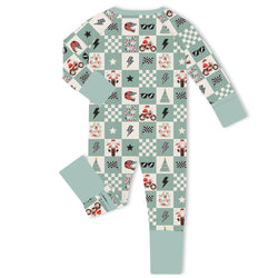 Christmas Biker Santa Bamboo Zipper Romper Pajamas