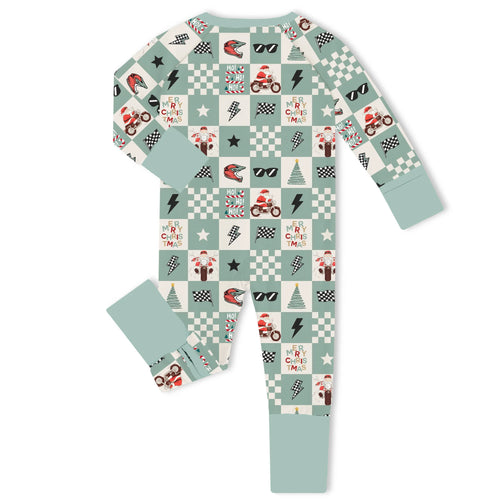 Christmas Biker Santa Bamboo Zipper Romper Pajamas