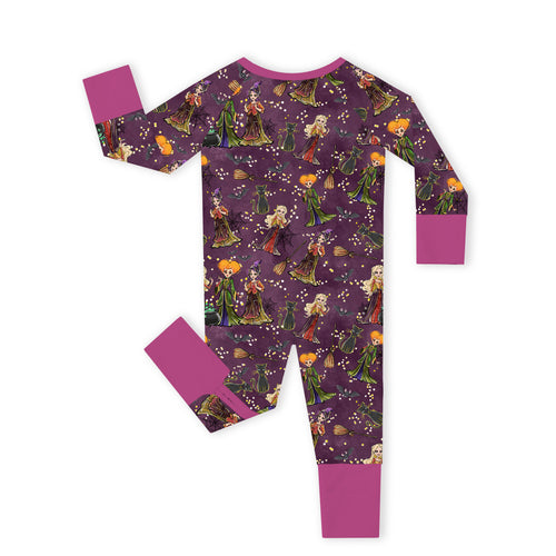 Halloween Hocus Pocus Sisters Witch Purple Bamboo Zipper Romper Pajamas