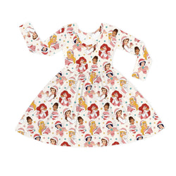 Christmas Pink Princess Light Pink Kids Bamboo Long Sleeves Dress