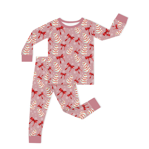 Christmas Pink Tree Cakes and Bows Kids Two-Piece Pajama Set