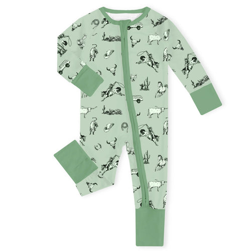 Vintage Western Rodeo Bamboo Zipper Romper Pajamas