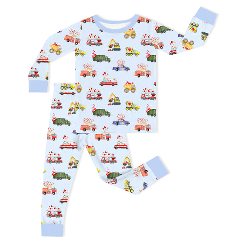 Valentine Hearts on Wheels Kids Bamboo Two-Piece Pajama Set