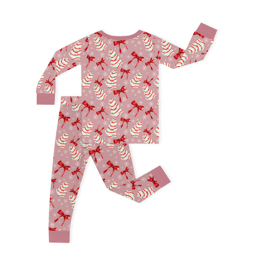 Christmas Pink Tree Cakes and Bows Kids Two-Piece Pajama Set