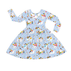 Christmas Woodland Snowman and Friends Kids Bamboo Long Sleeves Dress