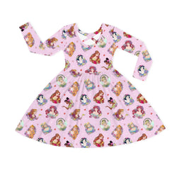 Garden Floral Princess Dreams on Pink Kids Bamboo Long Sleeves Dress