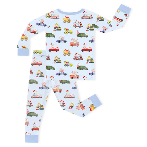 Valentine Hearts on Wheels Kids Bamboo Two-Piece Pajama Set