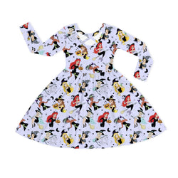 Halloween Princess Pumpkin Bats Purple Kids Bamboo Long Sleeves Dress