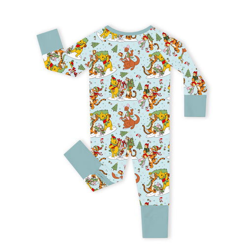Christmas Snow Bear Friends Gift Bamboo Zipper Romper Pajamas