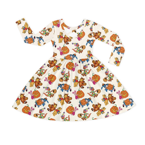 Halloween Bear and Friends Pumpkin Kids Bamboo Long Sleeves Dress