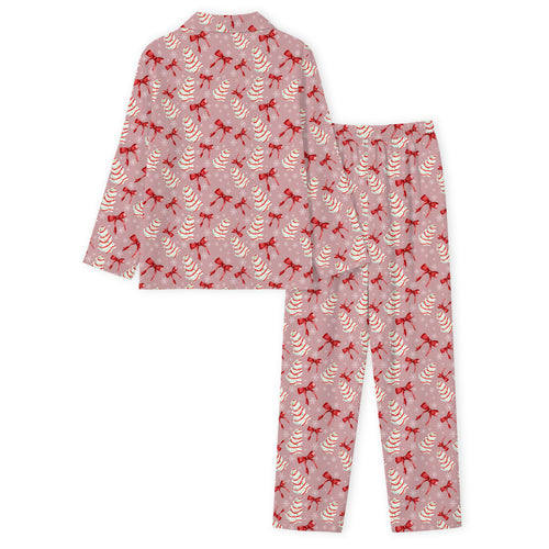 Christmas Pink Tree Cakes and Bows Print Bamboo Women's Pajamas Set