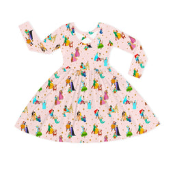 Pink Princess and Prince Stars Kids Bamboo Long Sleeves Dress