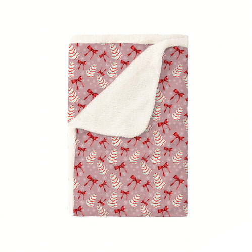 Christmas Pink Tree Cakes and Bows  Bamboo Blanket