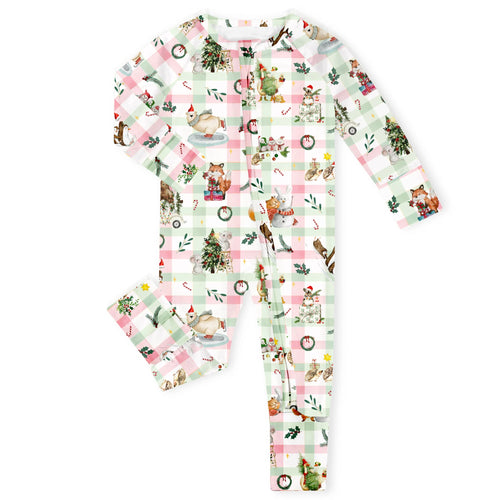 Festive Plaid Woodland Bamboo Zipper Romper Pajamas