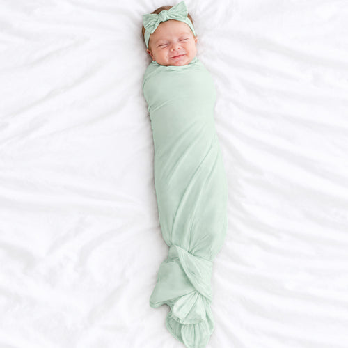 Sage Green Solid Bamboo Swaddle & Luxe Bow Headband Set