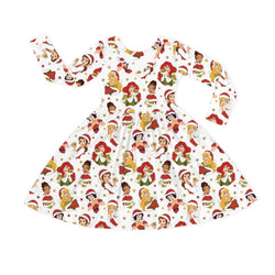 Christmas Red Princess Kids Bamboo Long Sleeves Dress