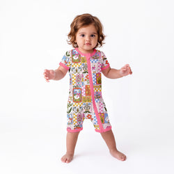Vintage Goose Garden Baby Bamboo Short Zipper Romper Pajamas